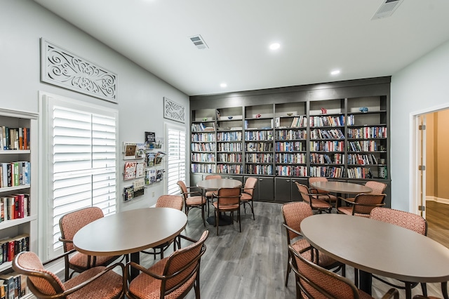 dining area with wood-type flooring