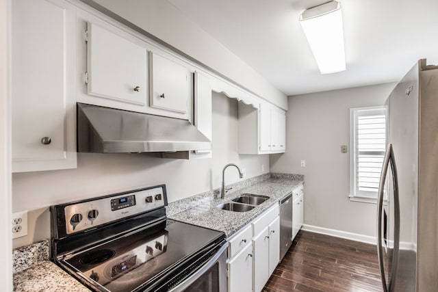 kitchen featuring white cabinetry, sink, dark wood-type flooring, and appliances with stainless steel finishes