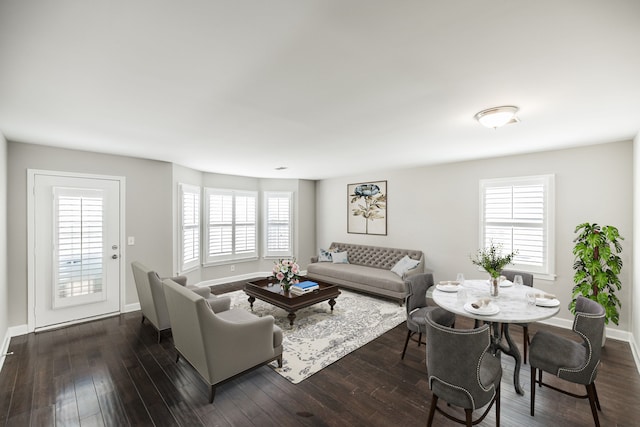 living room featuring dark hardwood / wood-style floors