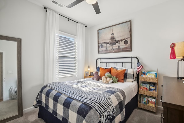 bedroom with carpet flooring and ceiling fan