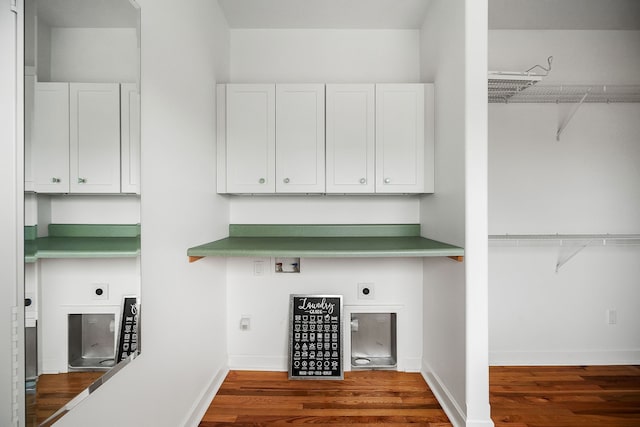 laundry area featuring hookup for a washing machine, electric dryer hookup, and dark hardwood / wood-style floors