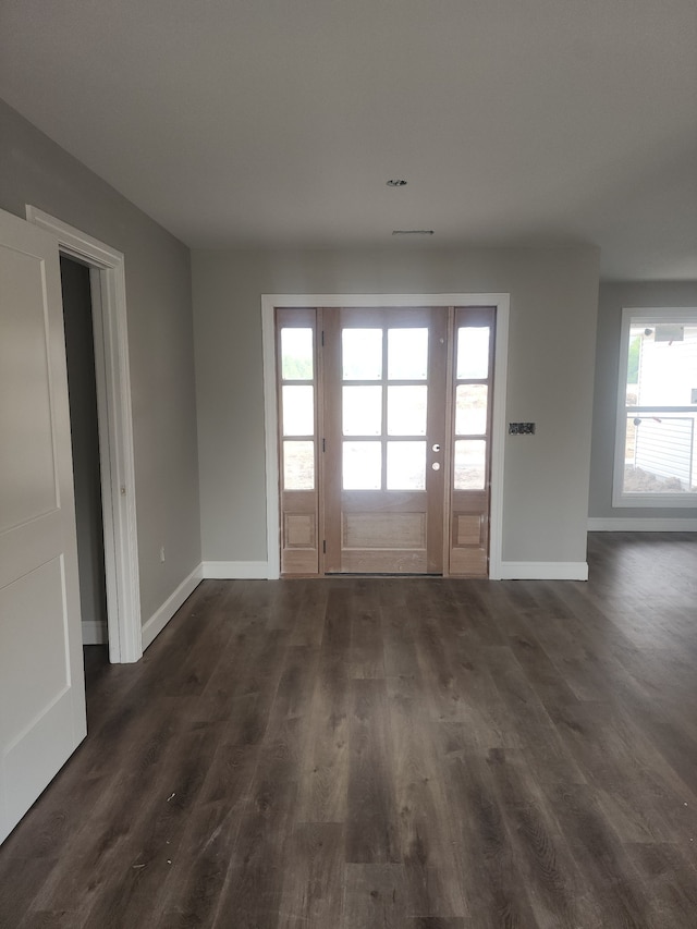 doorway featuring a healthy amount of sunlight and dark hardwood / wood-style floors