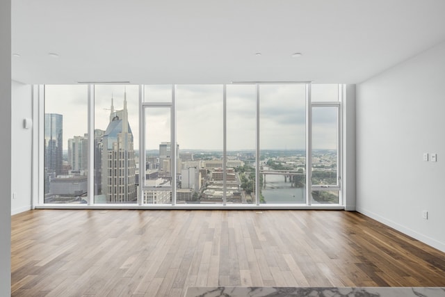 spare room with floor to ceiling windows and hardwood / wood-style floors