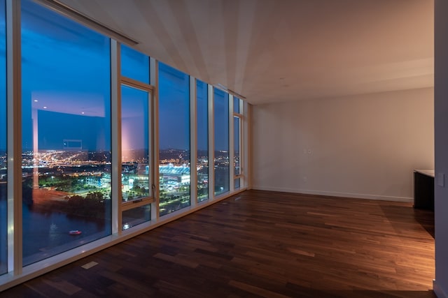 unfurnished room with dark wood-type flooring