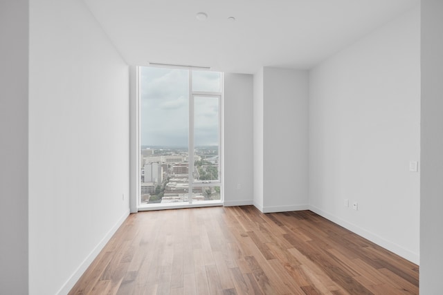 empty room with light hardwood / wood-style floors and floor to ceiling windows