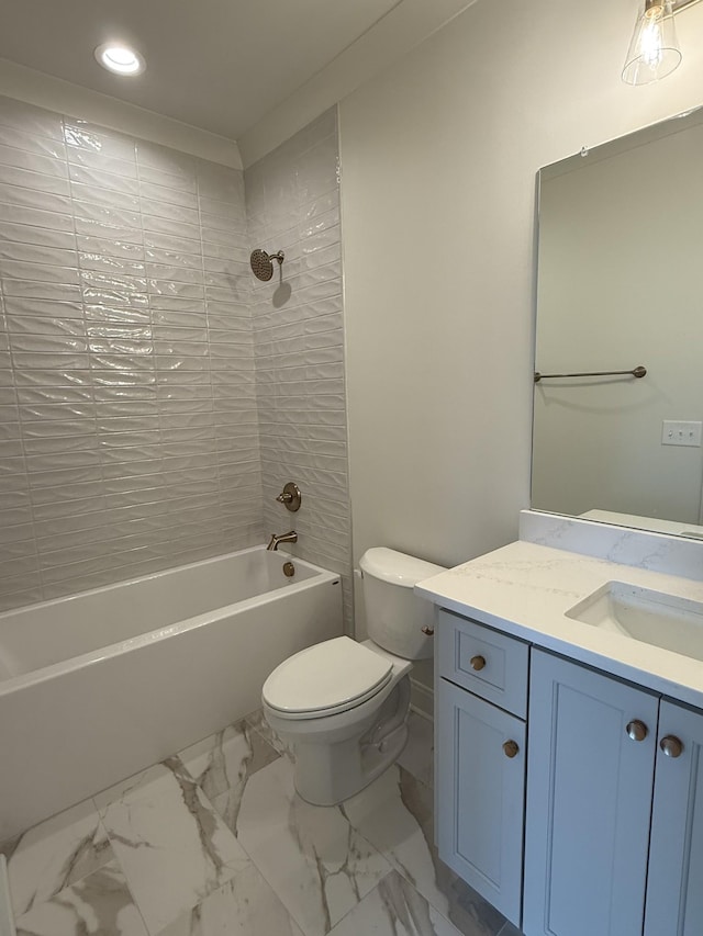 8006 Southvale Blvd, Franklin, TN 37064 - full bath with vanity,  shower combination, toilet, recessed lighting, and marble look tile flooring