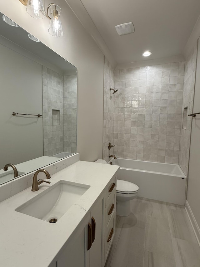 8006 Southvale Blvd, Franklin, TN 37064 - bathroom featuring vanity, toilet, recessed lighting, and shower / washtub combination