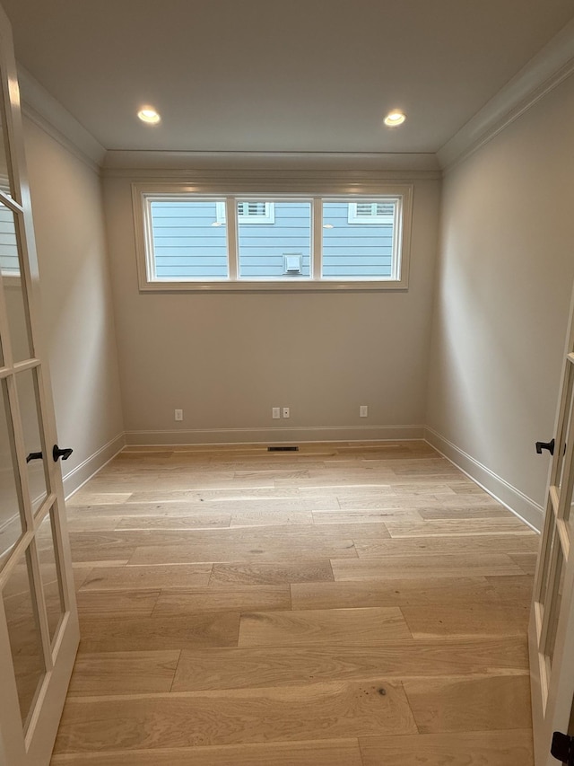 8006 Southvale Blvd, Franklin, TN 37064 - spare room featuring crown molding, french doors, light wood-type flooring, baseboards, and recessed lighting