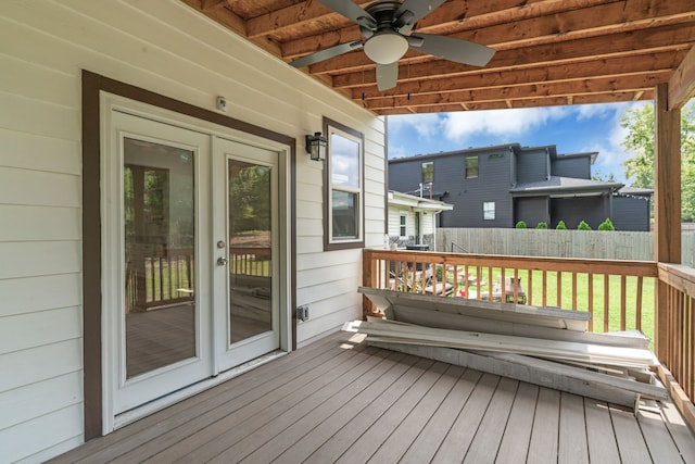 wooden terrace with ceiling fan