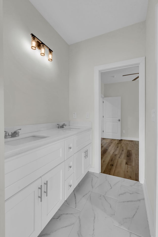 bathroom featuring hardwood / wood-style flooring and vanity