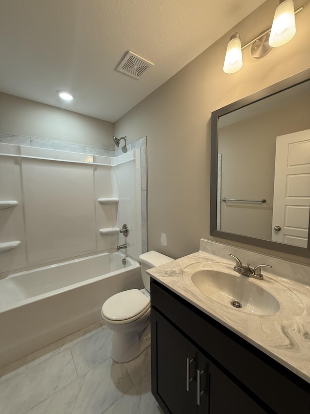 full bathroom featuring shower / bathtub combination, vanity, and toilet