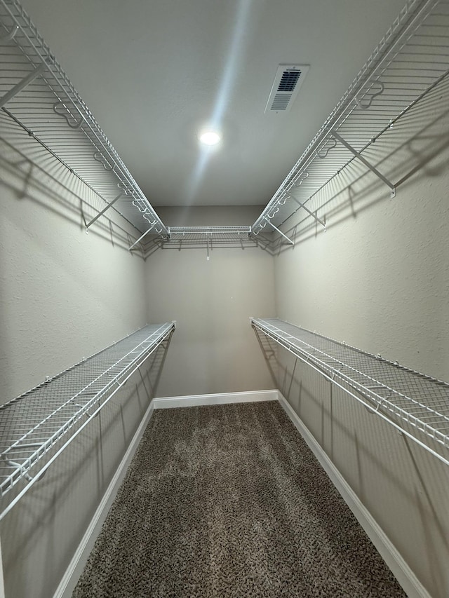 walk in closet with carpet