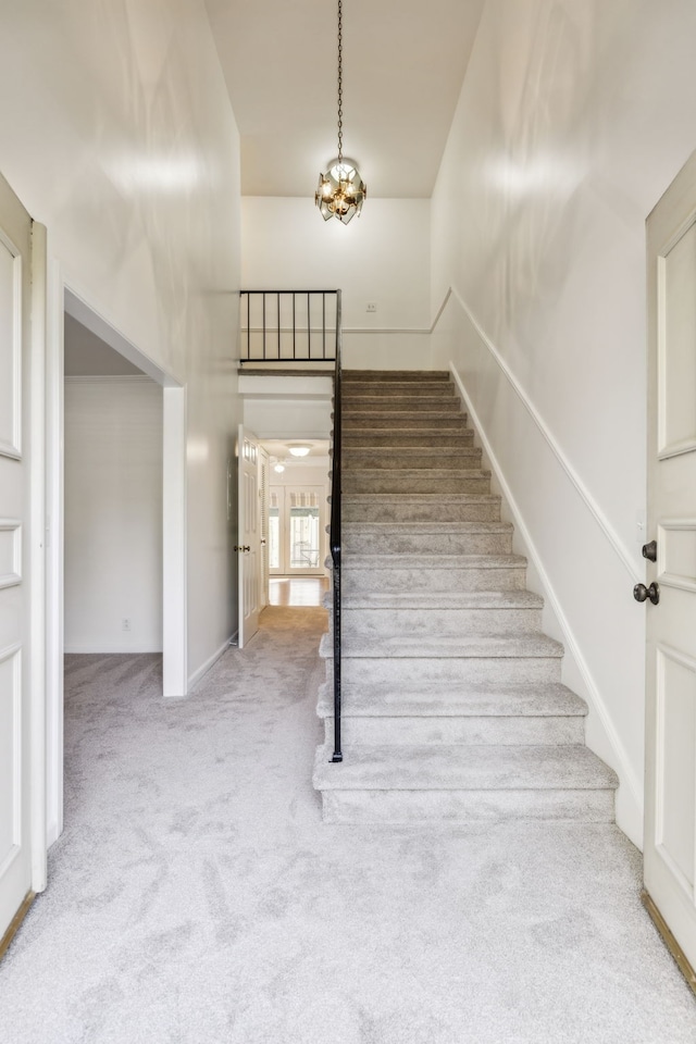 stairway with carpet floors