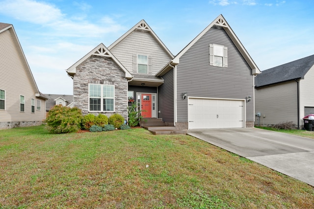 view of front of home featuring a garage and a front lawn