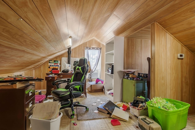 bonus room with wooden walls, vaulted ceiling, and wooden ceiling