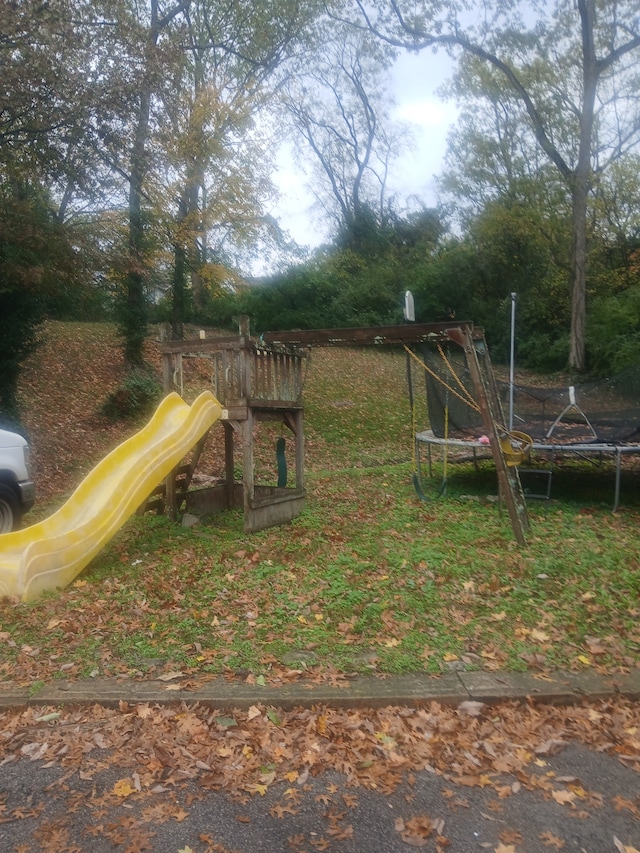 view of play area featuring a trampoline