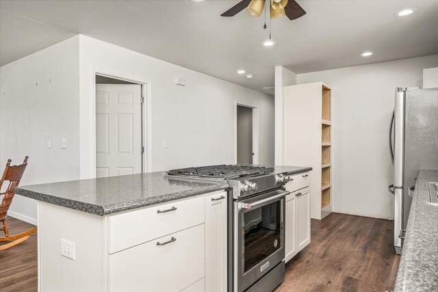 308 Huse Watson Rd, Oakdale, TN 37829 - kitchen featuring stainless steel appliances, dark wood finished floors, a ceiling fan, white cabinets, and recessed lighting