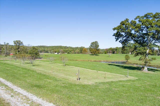 surrounding community with a rural view, a water view, and a yard