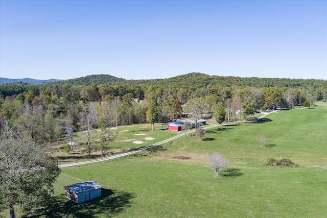 aerial view featuring a mountain view and a rural view