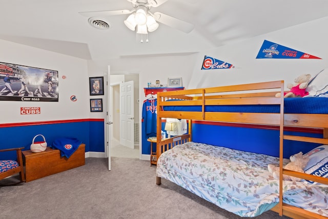 bedroom featuring carpet flooring and ceiling fan