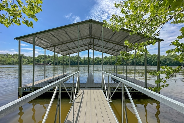 view of dock with a water view