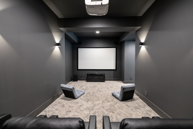 home theater featuring carpet