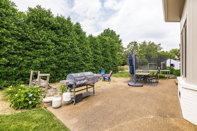 view of patio / terrace featuring area for grilling and a trampoline