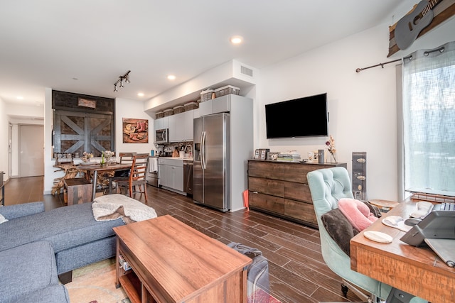 living room featuring dark hardwood / wood-style flooring