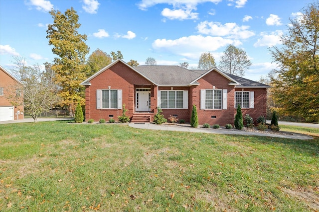 single story home with a front yard