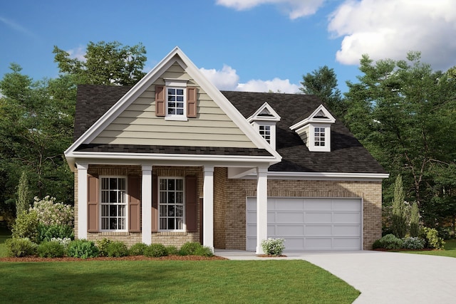 view of front facade featuring a front yard and a garage