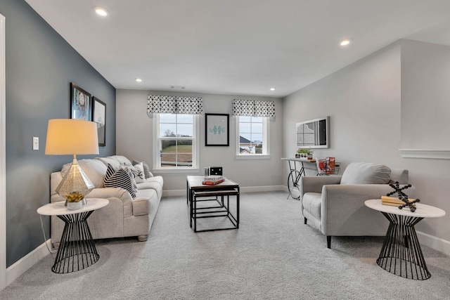 living room with light carpet