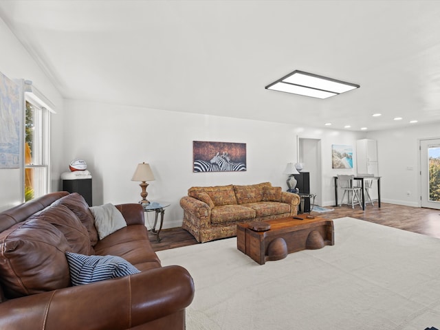 living room with light hardwood / wood-style floors