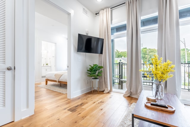 living room featuring light wood-type flooring