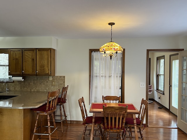 dining area featuring dark hardwood / wood-style flooring and plenty of natural light