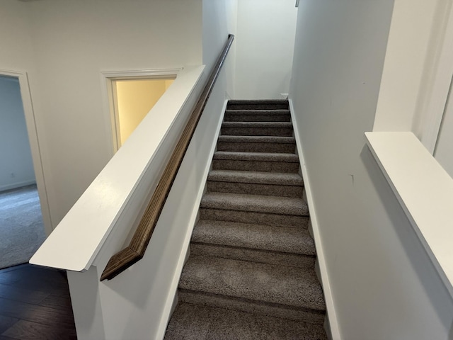 stairway featuring wood-type flooring