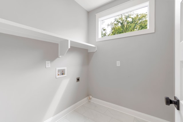 clothes washing area with hookup for an electric dryer and washer hookup