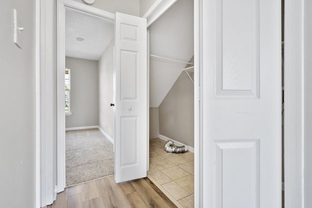 walk in closet featuring lofted ceiling and light wood-type flooring