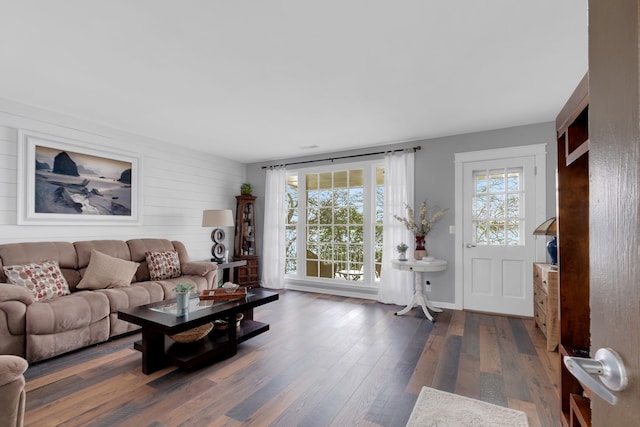 living room featuring dark hardwood / wood-style floors