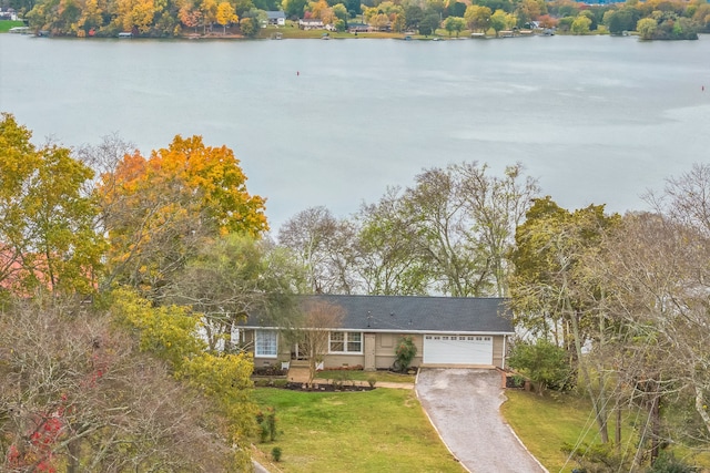 exterior space with a water view