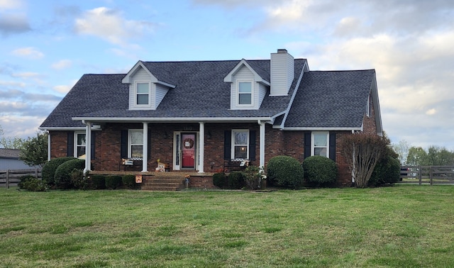 new england style home with a front lawn