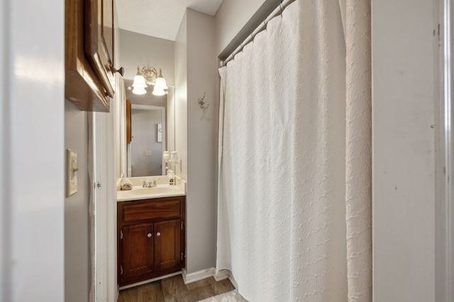 bathroom featuring hardwood / wood-style floors and vanity