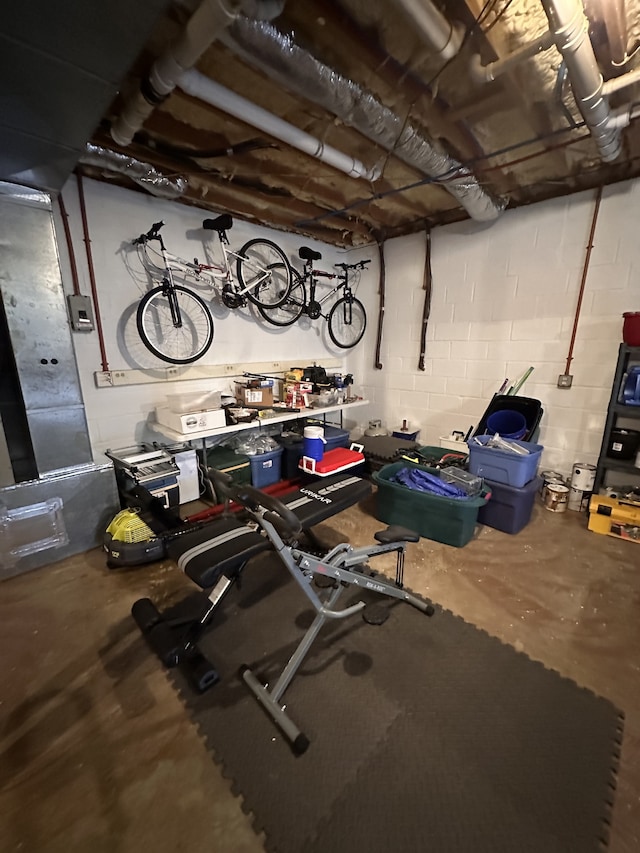 workout area with concrete flooring