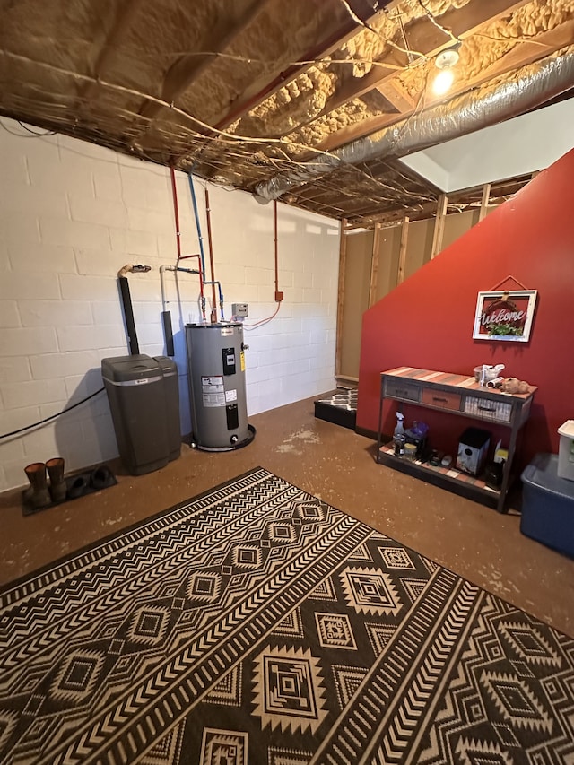 basement featuring water heater