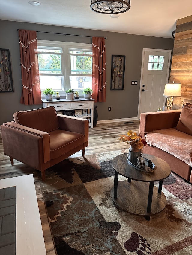 living room with hardwood / wood-style flooring