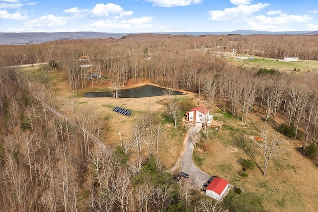 birds eye view of property featuring a water and mountain view