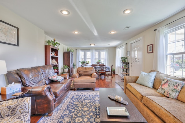 living room with hardwood / wood-style flooring