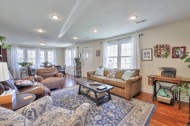 living room with hardwood / wood-style flooring