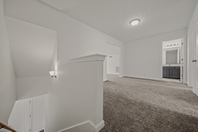 interior space featuring a textured ceiling and vaulted ceiling