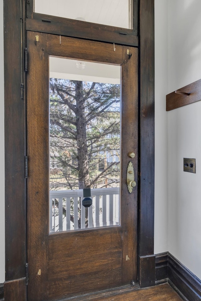 doorway to outside with dark hardwood / wood-style floors