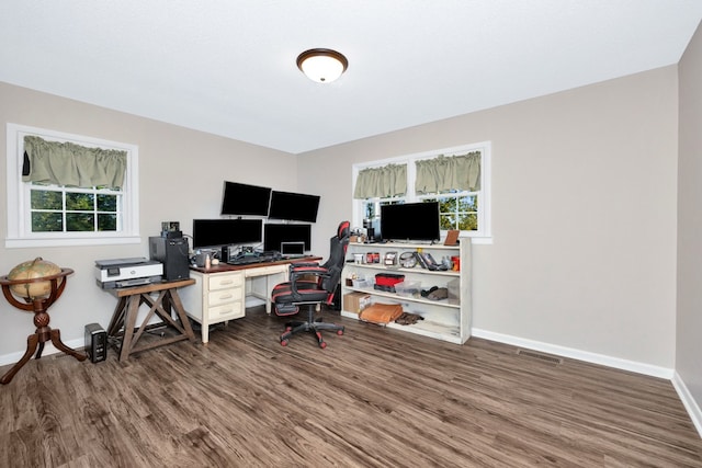 home office featuring a wealth of natural light and wood-type flooring